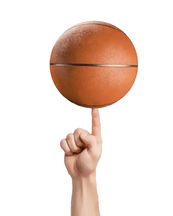 A hand spinning a basketball
